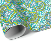 ターコイズ&ライムグリーンマンダラ ラッピングペーパー (ロールコーナー)