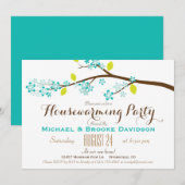 ターコイズ、ライムグリーン、ブラウンの新築祝いパーティー 招待状 (正面/裏面)