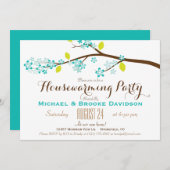 ターコイズ、ライムグリーン、ブラウン引っ越し祝いパーティーパーティー 招待状 (正面/裏面)