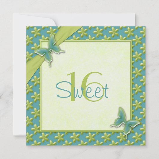 ターコイズ&ライムバタフライSweet sixteen招待状 招待状 (正面)