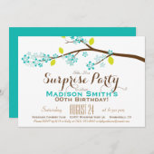 ターコイズ、ライム、ブラウンの誕生日サプライズパーティー 招待状 (正面/裏面)