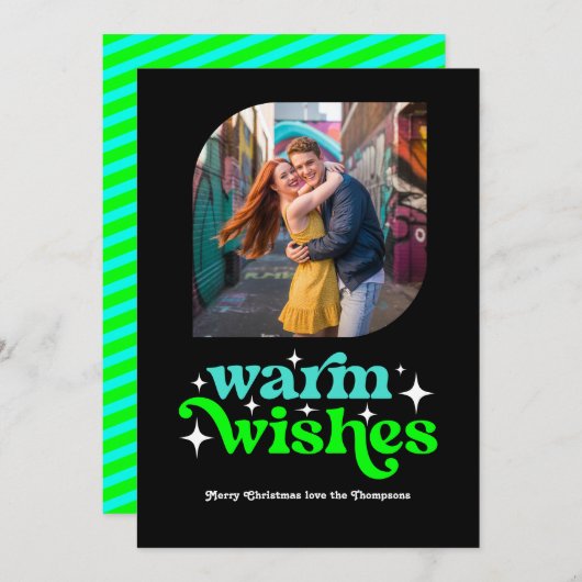 ターコイズ＆ライム モダン レトロ クリスマス フォト (正面/裏面)