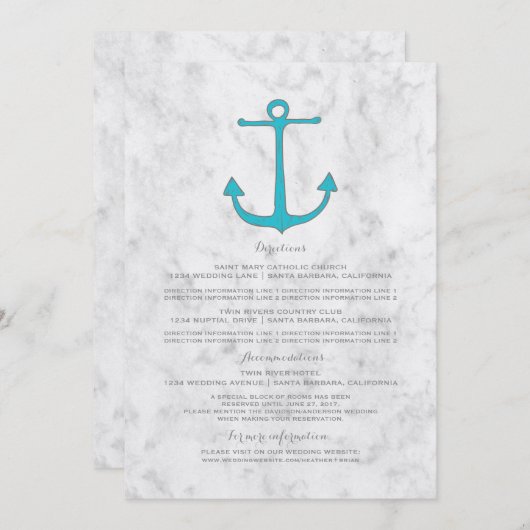 ターコイズ ラスティック アンカー 結婚式 情報 招待状 (正面/裏面)