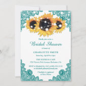 ターコイズ ラスティック シック ラッセル ヒマワリ ブライダル シャワー 招待状 (正面)