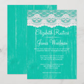 ターコイズ・ラスティック・レース・ウッド　結婚式の招待状 招待状 (正面/裏面)