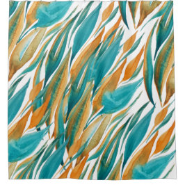 ターコイズ&ラスト秋アート シャワーカーテン