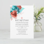 ターコイズ&リビングコーラルフローラバルミツワー 招待状 (スタンド正面)