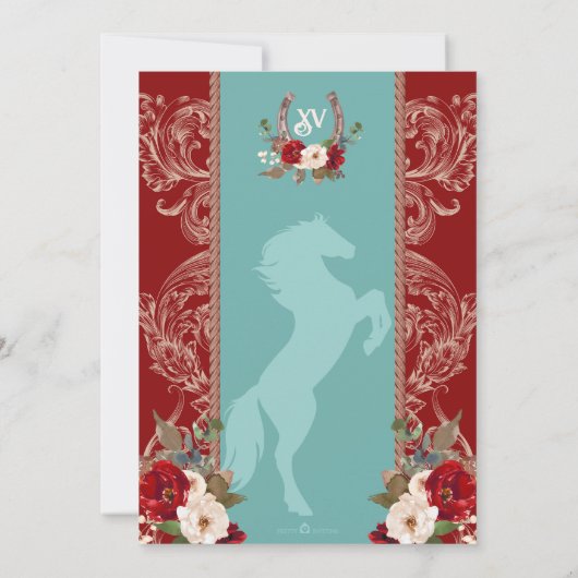 ターコイズ&レッドエレガントバロックチャラキンセニェラ 招待状 (裏面)