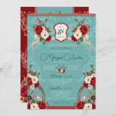 ターコイズ&レッドエレガントバロックチャラキンセニェラ 招待状 (正面/裏面)