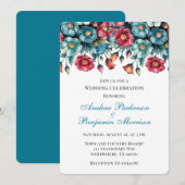 ターコイズ レッド オレンジ ブーケ 花束 ウェディング セレブレーション 招待状 (正面/裏面)