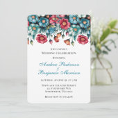 ターコイズ レッド オレンジ ブーケ 花束 ウェディング セレブレーション 招待状 (スタンド正面)