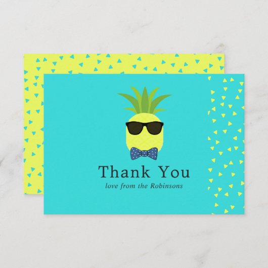 ターコイズ&レモンパイナップルバー(ユダヤ教の)バル・ミツバー サンキューカード (正面/裏面)