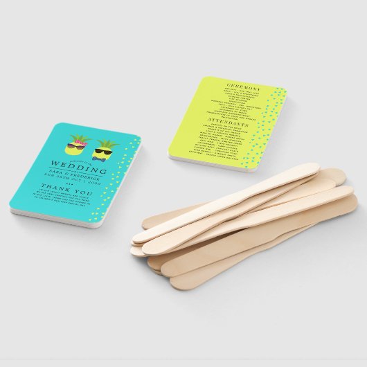 ターコイズ・レモン夏ビーチ結婚式プログラム ハンドファン (組立なし)