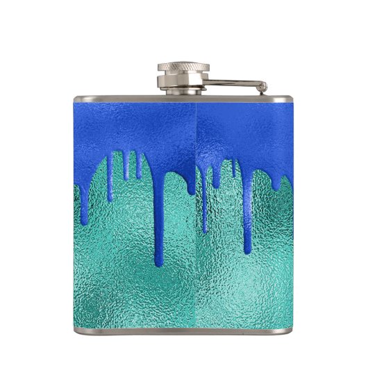 ターコイズ ロイヤルブルー 緑の金属的な名前の垂れ  フラスク (裏面)