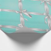 ターコイズ・ロビンズエッグブルーのホワイトリボン ブライダルパーティー ラッピングペーパー (角)