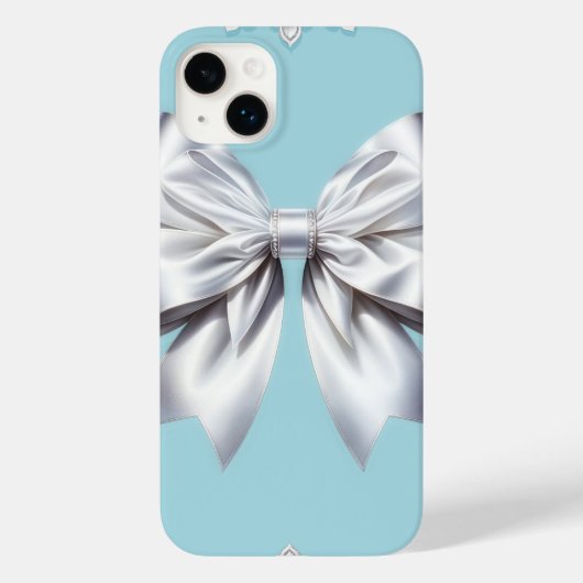ターコイズ ロビンズエッグブルー 大きな白いリボン ブライダル Case-Mate iPhoneケース (裏面)