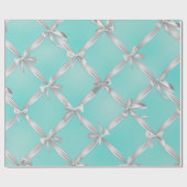 ターコイズ・ロビンズエッグ・ブルーの白いリボン 結婚式のブライズパーティー ラッピングペーパー (フラット)