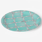 ターコイズ ロビンズ エッグ ブルー ウェディング パーティー 白いリボン ペーパープレート (アングル)