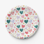 ターコイズ＆ローズ ウォーターカラーロマンスパターン ペーパープレート (正面)