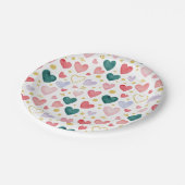 ターコイズ＆ローズ ウォーターカラーロマンスパターン ペーパープレート (アングル)