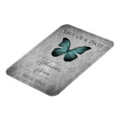 ターコイズ ヴィンテージ バタフライ ダマスク セーブ・ザ・デート マグネット (左側)