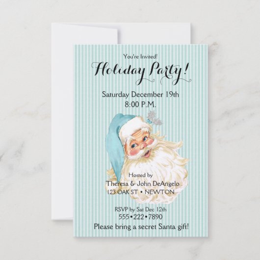 ターコイズ ヴィンテージ ビクトリアン サンタクロース 招待状 (正面)