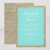 ターコイズ ヴィンテージ 麻のウェディング 招待状 (正面/裏面)