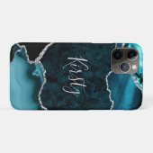 ターコイズ&偽銀グリッター大理石瑪瑙 Case-Mate iPhoneケース (裏面(横))