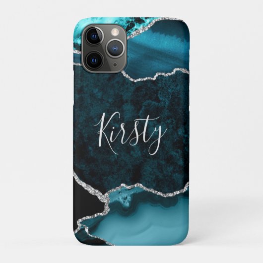 ターコイズ&偽銀グリッター大理石瑪瑙 Case-Mate iPhoneケース (裏)