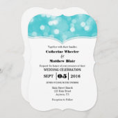 ターコイズ《写真》ぼけ味グリッターライト結婚式の招待 招待状 (正面/裏面)