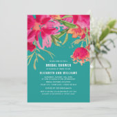 ターコイズ│明るい赤紫色水彩フローラブライダルシャワー 招待状 (スタンド正面)