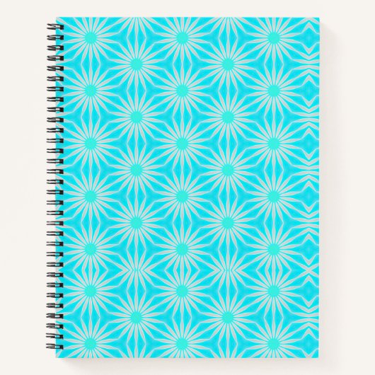 ターコイズ、水色、灰色の花(シアン色) ノートブック (正面)