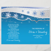 ターコイズ、灰色の雪片の折り畳みウェディングプログラム (正面)