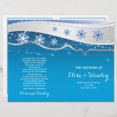 ターコイズ、灰色の雪片の折り畳みウェディングプログラム (正面/裏面)
