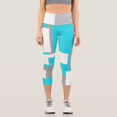 ターコイズ、灰色、白色のブロック カプリレギンス (正面)