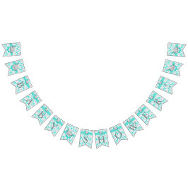 ターコイズ、白灰色の象の赤ちゃんシャワー バンティングフラッグ