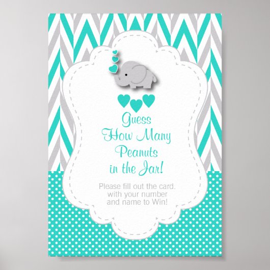 ターコイズ、白灰色の象ゲームの指示 ポスター (正面)