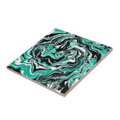 ターコイズ、白黒の大理石の流体アート タイル (側面)