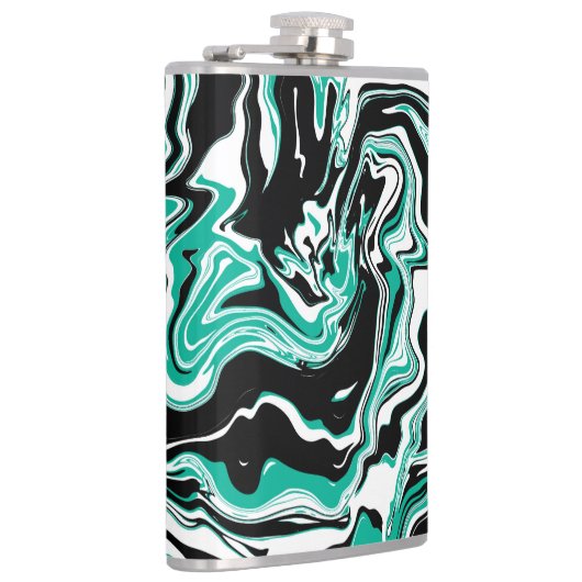 ターコイズ、白黒の大理石の流体アート フラスク (右)