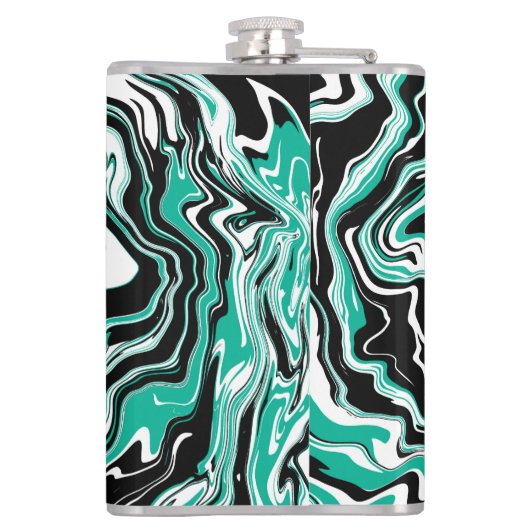 ターコイズ、白黒の大理石の流体アート フラスク (裏面)
