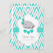 ターコイズ,白,灰色の象ありがとう サンキューカード (正面/裏面)