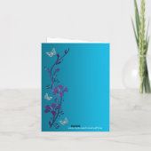 ターコイズ、紫のフローラ、蝶ありがとう サンキューカード (裏面)