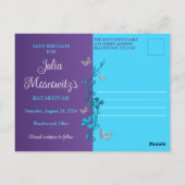 ターコイズ、紫のフローラ、蝶バルミツワー ポストカード (裏面)