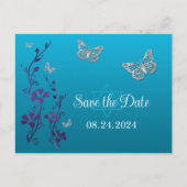 ターコイズ、紫のフローラ、蝶バルミツワー ポストカード (正面)