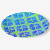 ターコイズ、紫、緑のボホピーコックス模様 ペーパープレート (アングル)