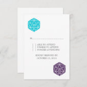 ターコイズ/紫D20サイコロ応答カード 出欠カード (正面/裏面)