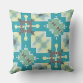 ターコイズ、緑および黄色の抽象芸術パターン クッション (裏面)