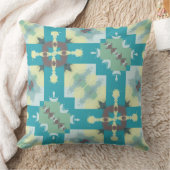 ターコイズ、緑および黄色の抽象芸術パターン クッション (ブランケット)