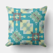 ターコイズ、緑および黄色の抽象芸術パターン クッション (正面)