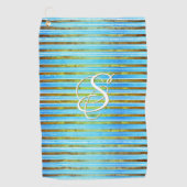 ターコイズ、緑、白のストライプ  ゴルフタオル (正面)